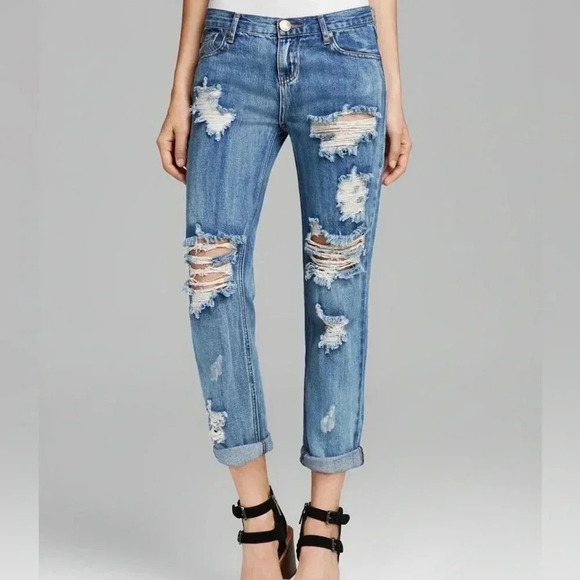 One Teaspoon Super Baggies Blue Distressed Jeans Boho Relaxed Fit Pants Womens